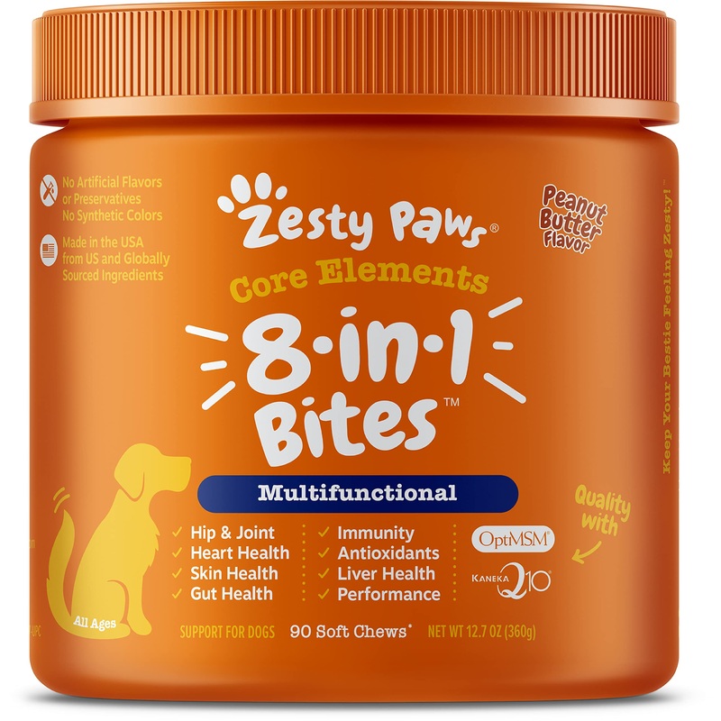 Zesty Paws, 5-in-1 Multivitamin Bites for Dogs, All Ages, Peanut Butter Flavour, 90 Soft Chews