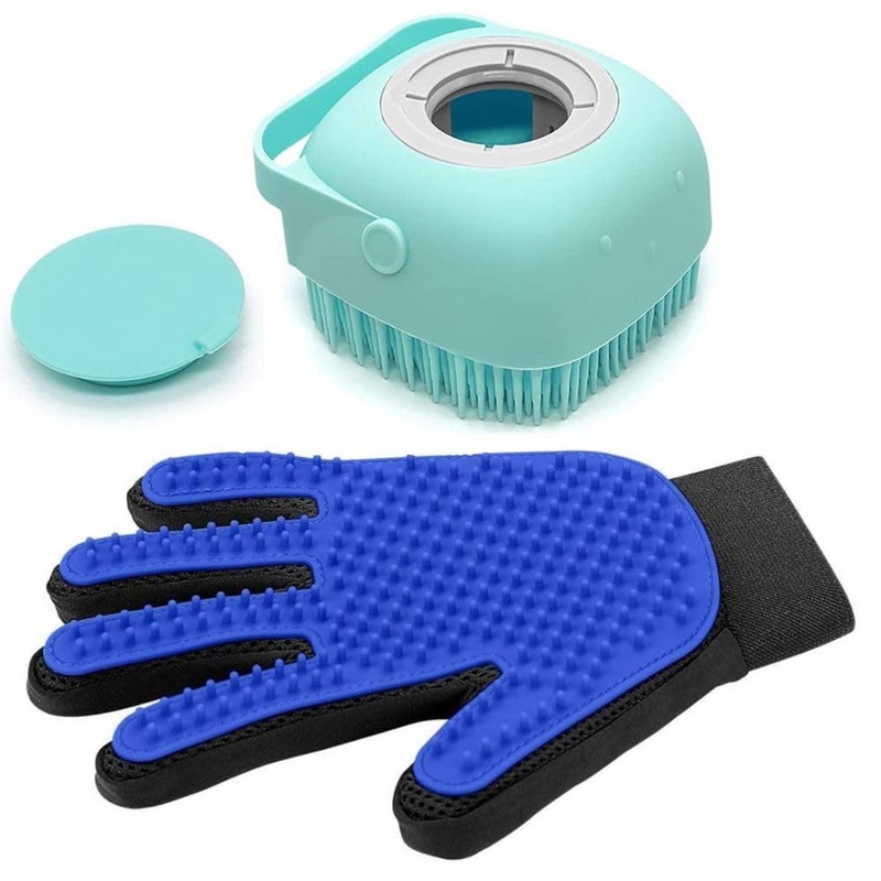 2PCS Dog Grooming Brush Set | Pet Bath Hair Remover Glove with Adjustable Ring Handle for Short & Long Hair Bath brush & hair remover