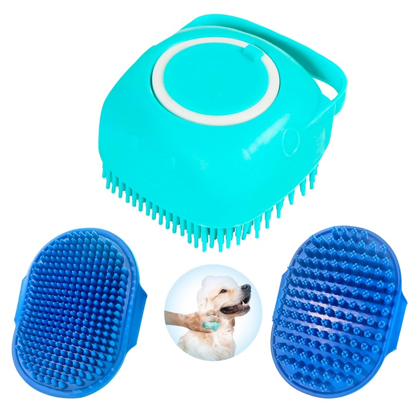 3PCS Dog Brush | Dog Bath Shampoo Brush |Dog Shower/Grooming/Washing Brush | Pet Bath Massage Brush |Scrubber Washing Brush with Adjustable Ring Handle for Short & Long Haired Dogs/Cats