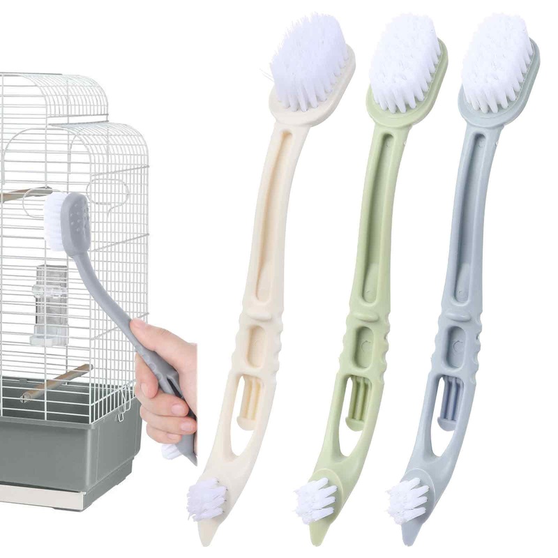 4 Pcs Bird Cage Cleaner with Two Brush Plastic Heads Long Handle Tool for Cleaning Bird Cages ssential Bird Cage Accessory
