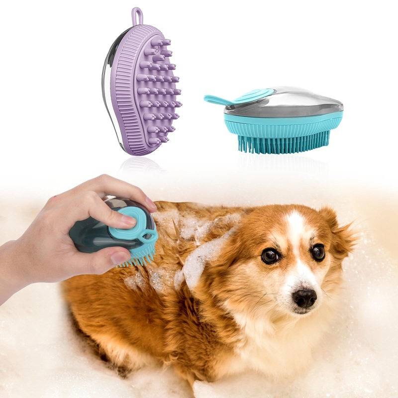 AIERSA Dog Shampoo Brush 2pcs,Dog Washing Brush,Soft Rubber Dog Bath Scrubber,Dog Bath Brush with Soap Dispenser for Short Haired Dogs