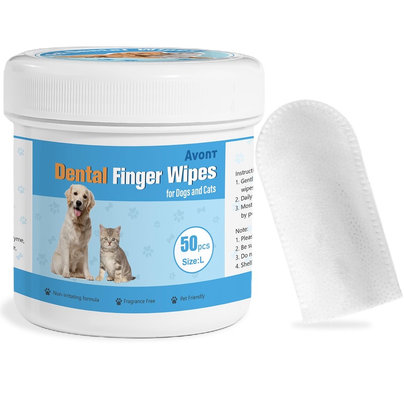 Avont Pet Teeth Cleaning Wipes for Dogs Cats, 50 PCS Dental Finger Wipes Reduce Plaque & Tartar, Dog Breath Freshener and Gum Care -L L