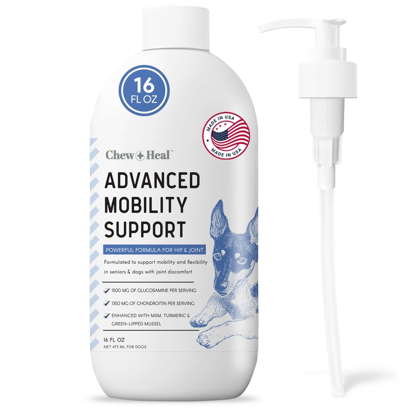 Chew + Heal Labs Liquid Glucosamine for Dogs Hip and Joint Supplement – 16 oz Bacon Flavored Advanced Mobility Support – Made with Glucosamine, Chondroitin, MSM, Turmeric, and Green Lipped Mussel