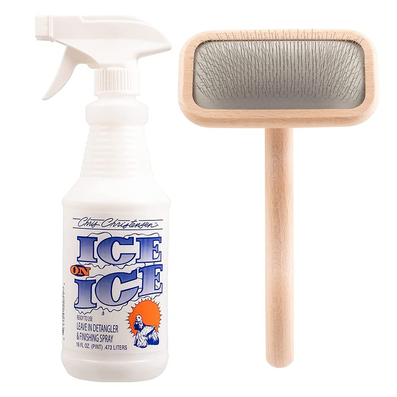 Chris Christensen Detangler and Finishing Spray Bundle: Ice on Ice Detangler – Adds Elasticity & Strength + Mark II Slicker Brush – Stainless Steel Pins