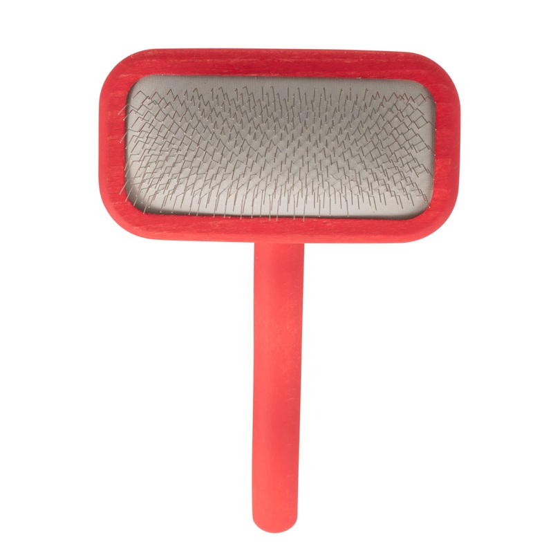 Chris Christensen Dog Brush, Mark II Small Slicker Brush, Groom Like a Professinal, Stainless Steel Pins, Lightweight Beech Wood Body, Ground and Polished Tips, Red