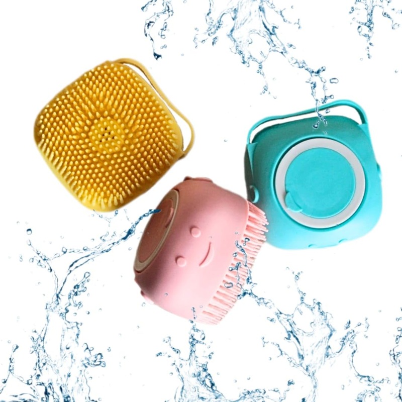 Pet Brush with Shampoo Dispenser – Yellow Silicone Bath Brush with Soap Scrubber for Relaxing & Non-Stress Grooming of Dogs and Puppies