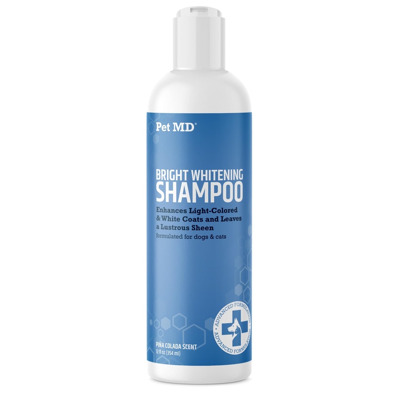 Pet MD Bright Whitening Shampoo for Dogs & Cats – Tearless Protein Enriched Shampoo w/Oatmeal for Brightening White & Light Colored Coats – Cleans, Adds Luster, & Controls Matting & Tangling – 12 oz