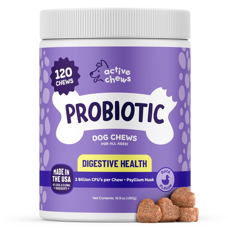 | Pet Probiotics for Dogs | Dog Probiotics and Digestive Enzymes for Dogs Diarrhea, Gut Health for Dogs | Probiotic Chews for Dogs w/Fiber, Puppy probiotic Digestive Health, 120 ct 120 Count