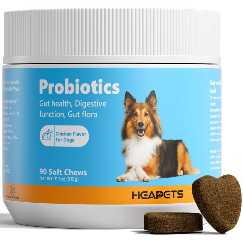 Probiotics for Dogs with Digestive Enzymes, Probiotics and Prebiotics, Support Gut Health, Digestive Health, Gut Flora and Diarrhea, Dog Probiotic Chews for Immune System(Chicken Chews, 90ct)