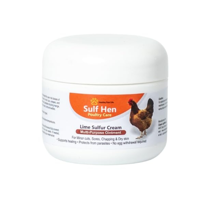 Sulf Hen Lime Sulfur Cream for Poultry Care  Ointment for Pecking Wounds, Chapped Skin, Cuts, Infections and Dermatitis  2 oz