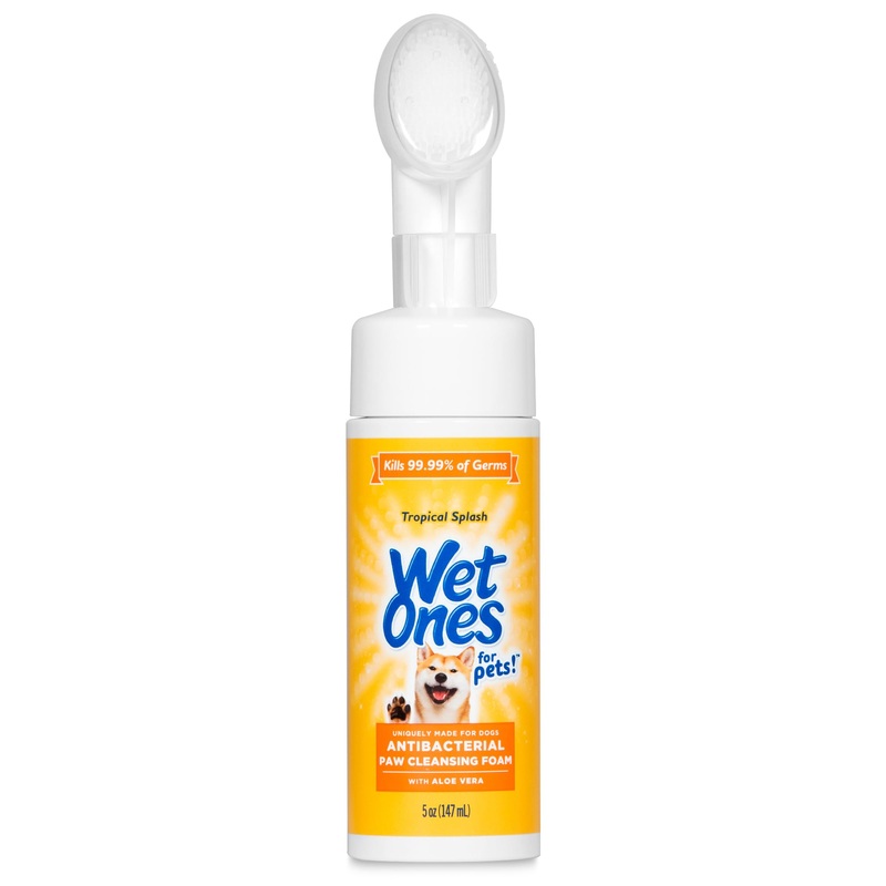 Wet Ones for Pets Antibacterial Dog Paw Cleansing Foam with Built-in Paw Scrubber Brush, Tropical Splash Scent, 5 oz | Dog Paw Cleaner with Antibacterial Foam and Brush