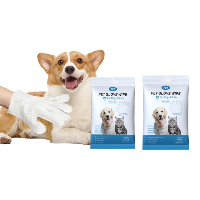 2Pack 12Pcs Thick cat and Dog Cleaning and deodorizing Bath Towels, 0 Alcohol Hypoallergenic Dog Cleaning Gloves and Nourishing Hair Wipes, Daily Care and Travel cat Cleaning Wipes