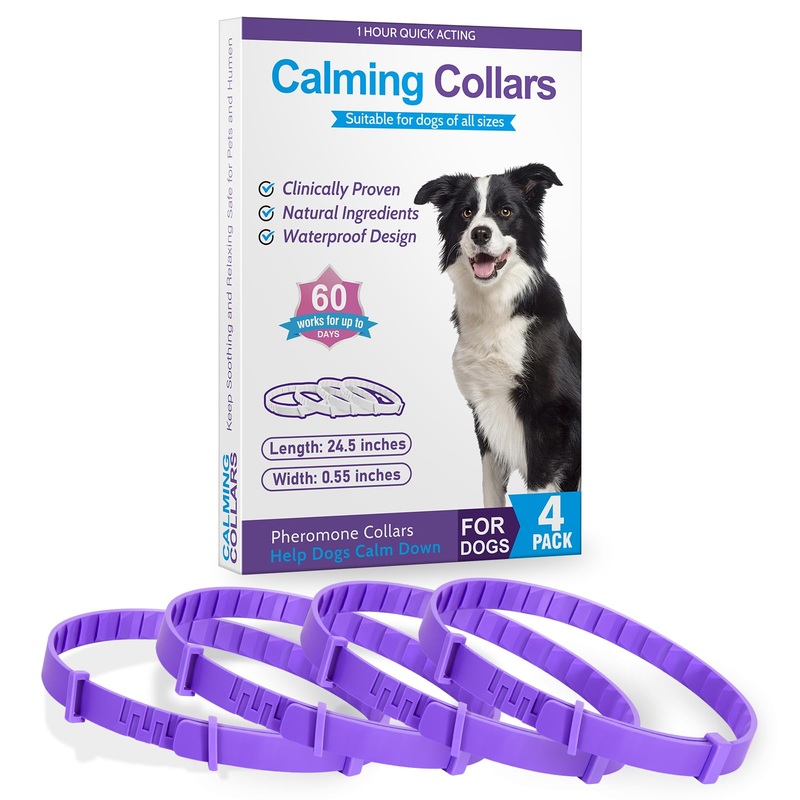 Calming Collar for Dogs 4 PacksPheromone Collar for DogsRelief Anxiety Stress SeparationRelieve Bad Behavior Lasts 60 DaysWaterproof Size Adjustable(Purple) Purple