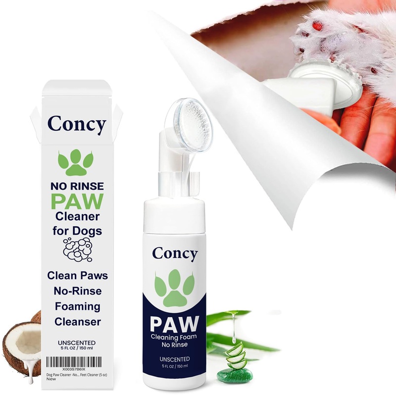 Concy Pet Paw Cleaner for Dogs Cats – No-Rinse Foaming Cleanser Silicon Brush Shampoo – Gentle, Effective Cat Dog Feet Cleaner Scrubber Unscented (5 oz)