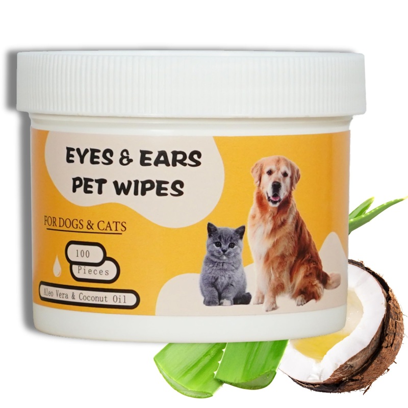 Eye & Ear Wipes for Pets – (100 Count) – Cleanser for Dogs and Cats, Non-Irritating Ingredients; Aloe Essence and Coconut Oil, Specially formulated, Everyday use, Unscented