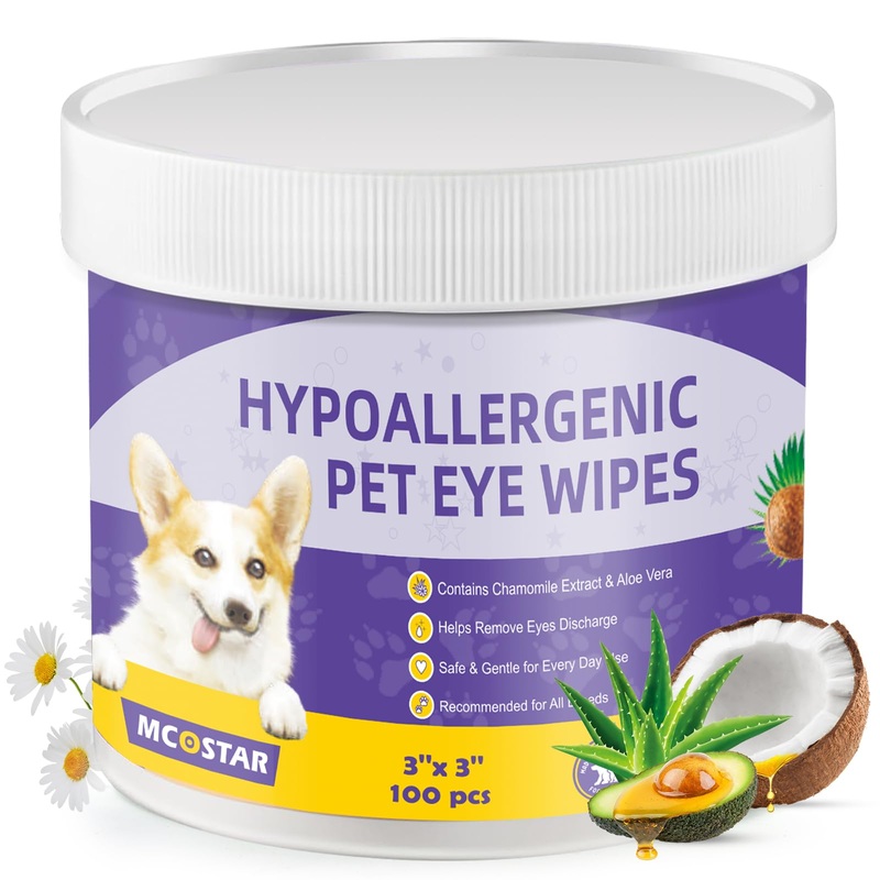 Eyes Wipes for Dog & Cat – Dog Eye Wipes Tear Stain Remover, Soft Pet Wipes for Gently Cleaning Eyes – Coconut Oil Pet Cleaning Grooming Deodorizing Wipes for Eyes, Face, Wrinkle