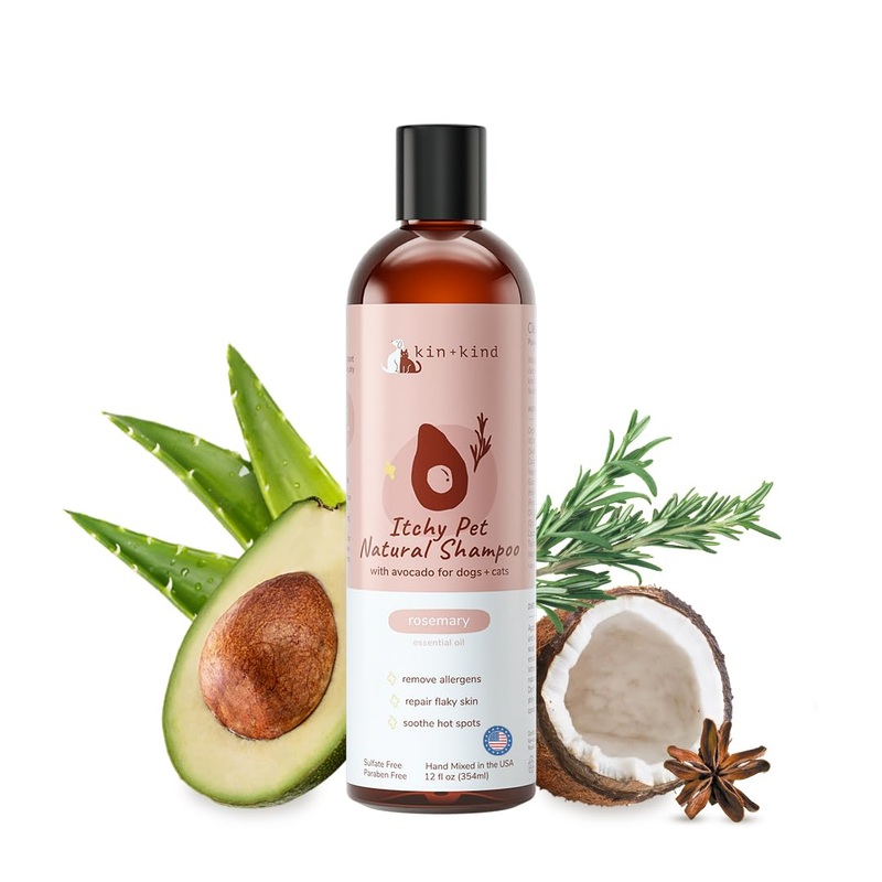 kin+kind Anti-Itch Dog & Cat Shampoo for Itchy Skin and Allergies – Safe, Natural Formula with Olive, Coconut, and Avocado Oil – Made in The USA – Great for Dog Grooming and Cat Supplies (12 fl oz) Rosemary