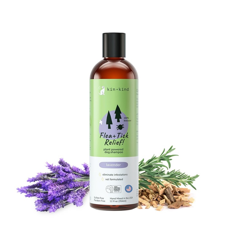 kin+kind Flea and Tick Shampoo for Dogs Vet Formulated – Plant Powered, Safe and Effective Dog Shampoo with Coconut and Olive Oil – Lavender Scent – Prevent Fleas and Ticks – Made in USA 12 fl oz