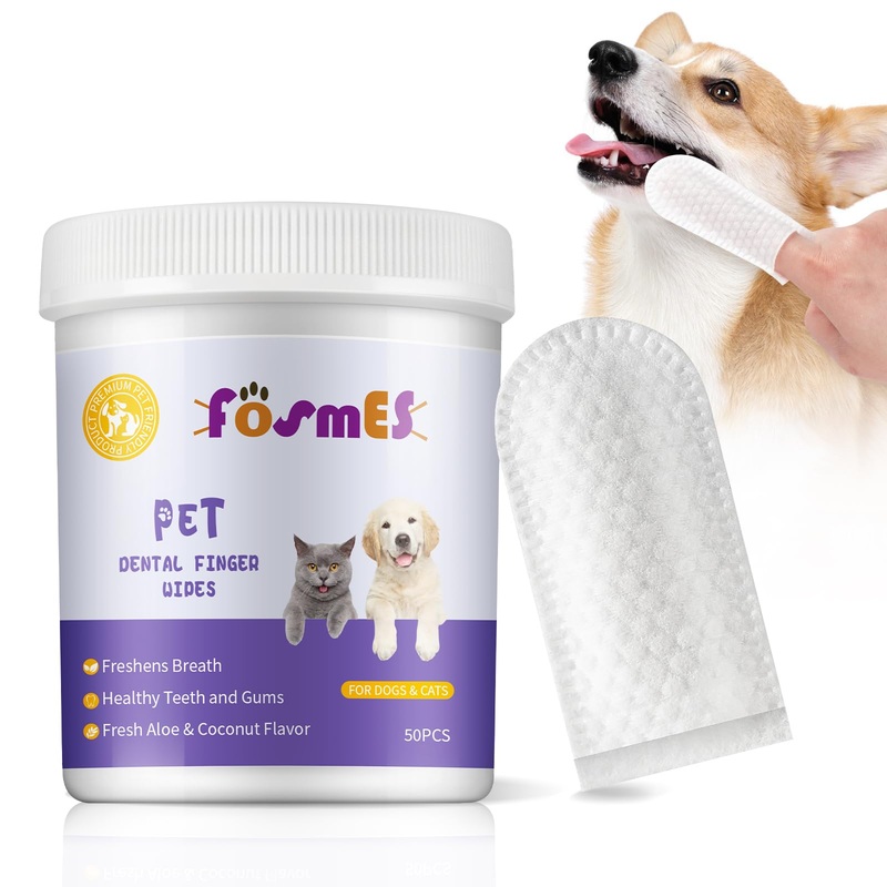 Teeth Cleaning Finger Wipes for Dogs & Cats, Reduces Tartar & Freshens Breath Finger WipesNatural Mild Ingredients,Disposable Pet Teeth Clean Finger Wipes-50PCS