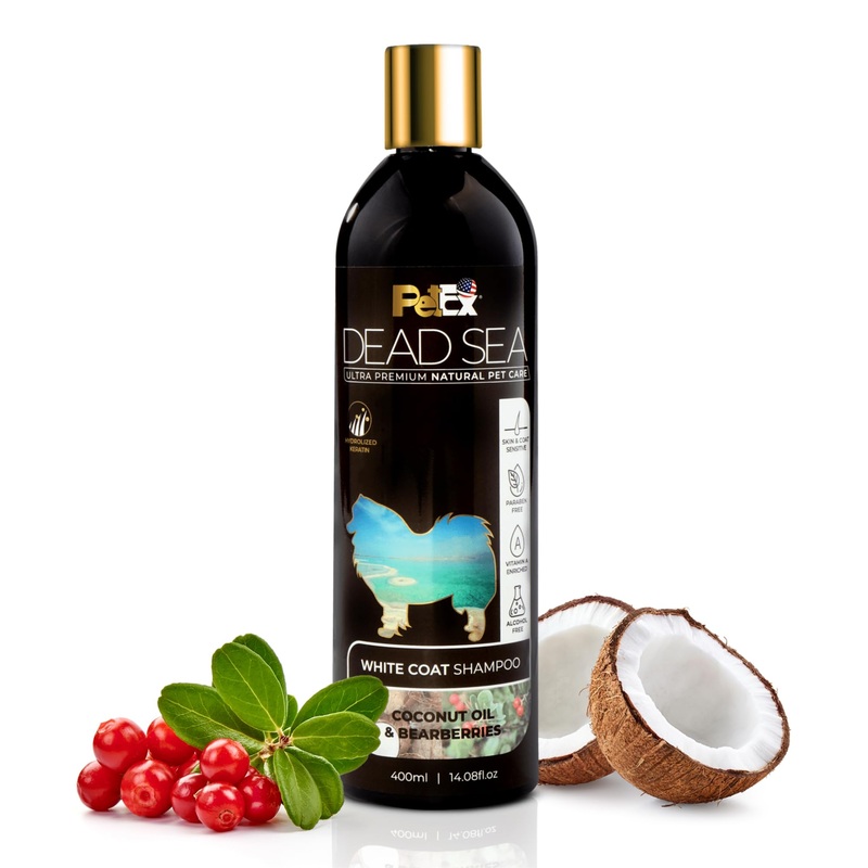 Ultra Premium Pet Care with Dead Sea Minerals – White Coat Shampoo – Shine and Brightness to White Coat, Keep Clean and Soft, Alcohol and Paraben Free, Suitable for Dogs & Cats