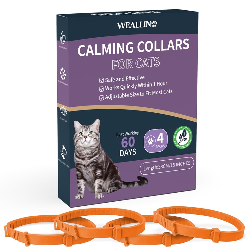 4 Packs Calming Collar for Cats, Cat Calming Collar Anxiety Aggression Relief Stress Pheromone Collar for Cats, Cat Calming Products with 60 Days Long-Lasting Effect, Adjustable for Most Cat Orange Normal