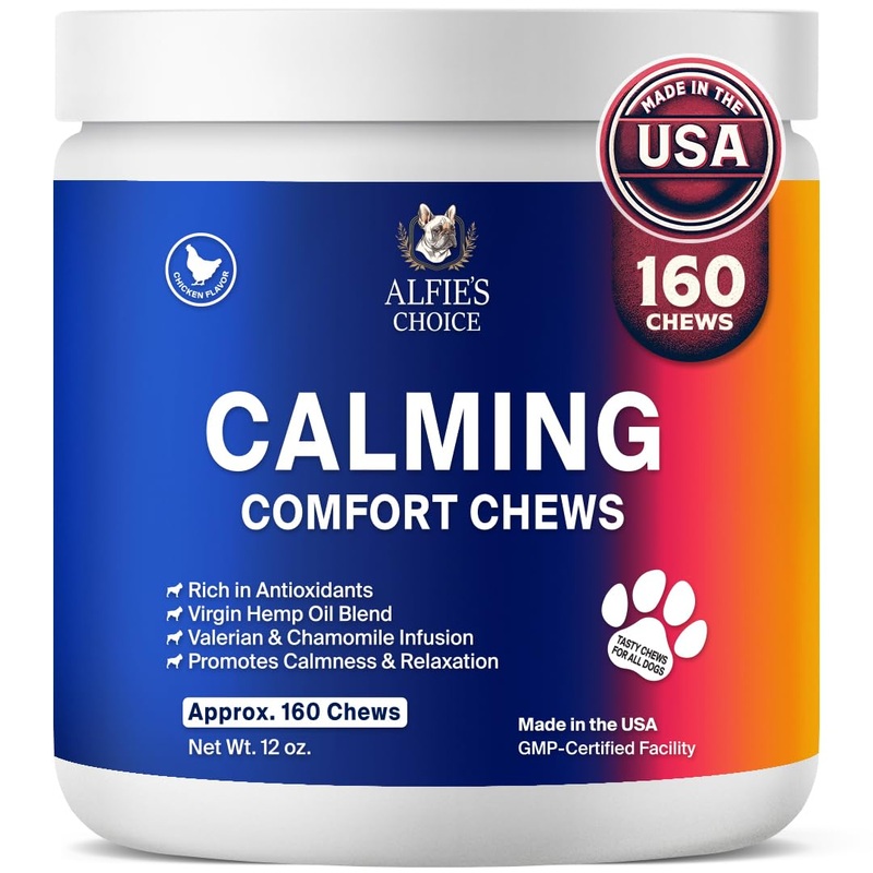 ALFIE’S CHOICE Dog Calming Chews – Dog Anxiety Relief Stress & Separation Support – Pet Hemp Calming Chews for Dogs All Breeds – Calming Dog Treats Soft Chews – 12 oz, Appx 160 Count