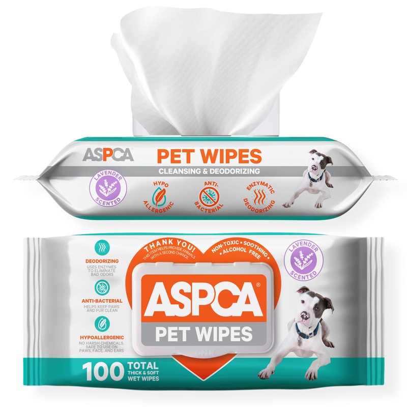 ASPCA Grooming Wipes Hypoallergenic for Dogs & Cats of All Ages, Cleansing & Deodorizing – Lavender Scented – 100pk