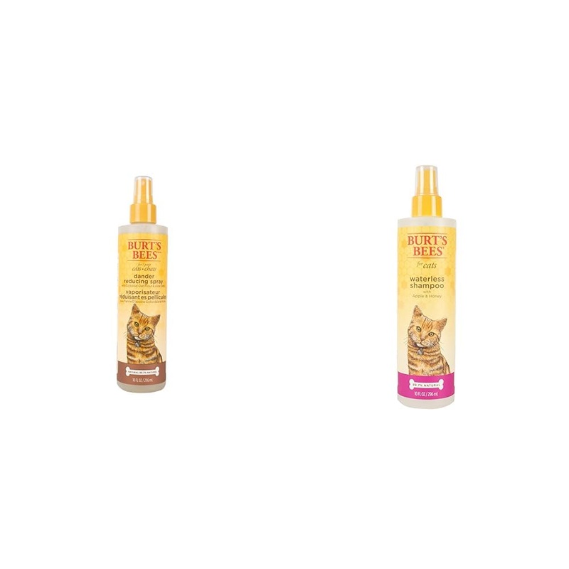Burt’s Bees for Pets Cats Grooming Bundle: Cat Dander Reducing Spray & Waterless Shampoo for Cats, 10oz, Naturally Derived Ingredients, Gentle Cat Cleaning