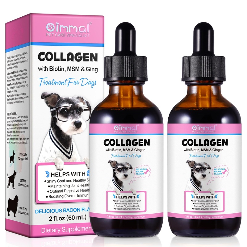 Collagen for Dogs, Liquid Collagen for Dogs Joint Supplements, Helps Aid Hip & Joint Care for Dogs – Improves Mobility Skin and Coat Health, Dog Digestive Aid Bacon Flavor 2 Packs