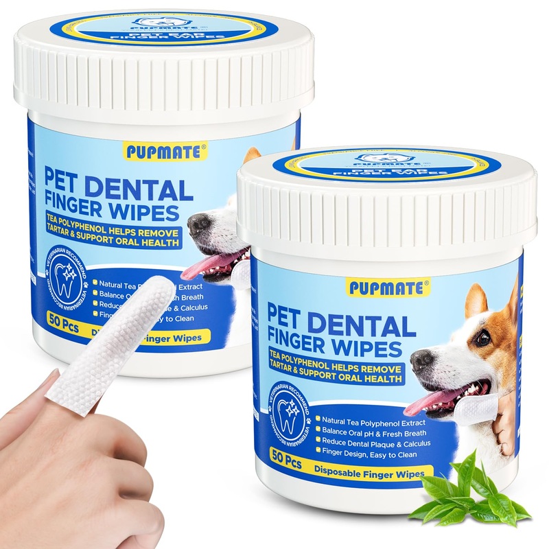 Dental Care Wipes for Dog & Cat – Teeth Cleaning Finger Wipes for Plaque and Tartar Removal, Safe & Gentle Disposable Toothbrush Wipes for Fresh Breath & Gum Care – 100 Pcs 100 Count (Pack of 2)