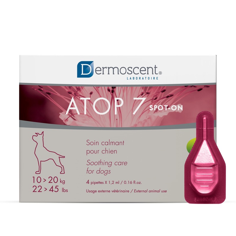 Dermoscent ATOP 7 spot-on – Medium Dogs 22-45 lbs – Soothing Care for Sensitive, Dry and Itchy Skin or Allergy Prone Skin – Natural Ingredients – 4 pipettes