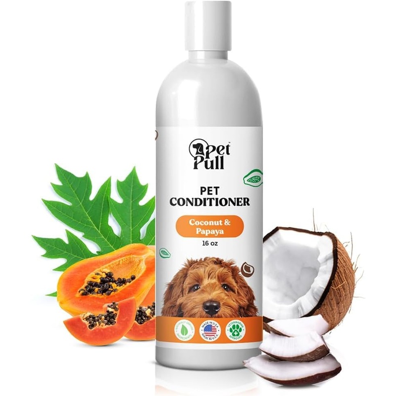 Dog Conditioner Puppy Essentials – Moisturizing Conditioner for Dogs with Coconut and Papaya Scent – Plant Based Dog Bath Supplies Detangle and Revive Pet’s Coat – Made in USA (16 Oz) Coconut & Papaya