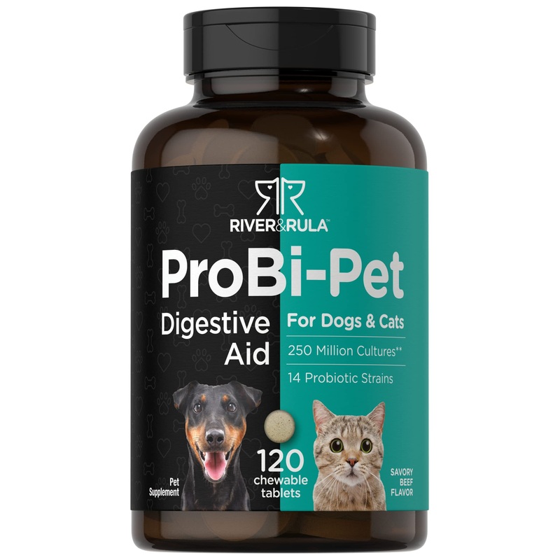 Horbach Probiotics for Dogs & Cats | 120 Chewable Tablets | Digestive Aid | with 14 Probiotic Strains | Savory Beef Flavored Pet Supplement | by River & RULA 120 Count (Pack of 1)