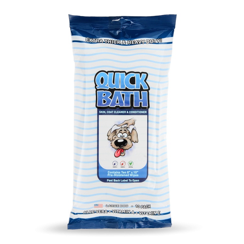 International Veterinary Sciences IVS Quick Bath Dog Towelettes, Removes Odor, Extra Thick and Heavy Duty for Large Dogs, Made in the USA, 10 Count Pack