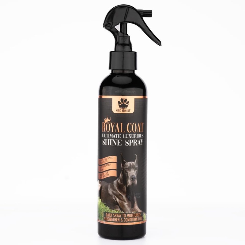 King Kanine Coat Shine Dog Spray – Royal Coat Dog Spray Deodorizer Perfume – Premium Moisturizing Coat and Shine Spray – Promotes Soft Healthy Skin – 8oz