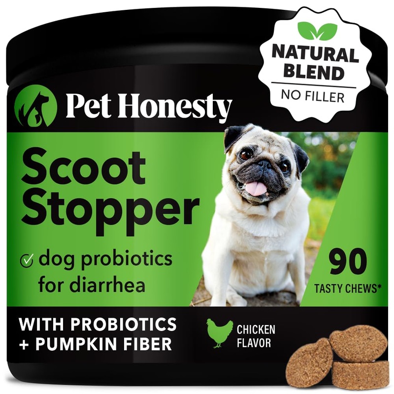 Pet Honesty Scoot Stopper – Digestion & Health Supplement for Dogs – Dog Anal Gland Support, Diarrhea & Bowel Support, Fiber & Dog Probiotics and Digestive Enzymes (90 ct)