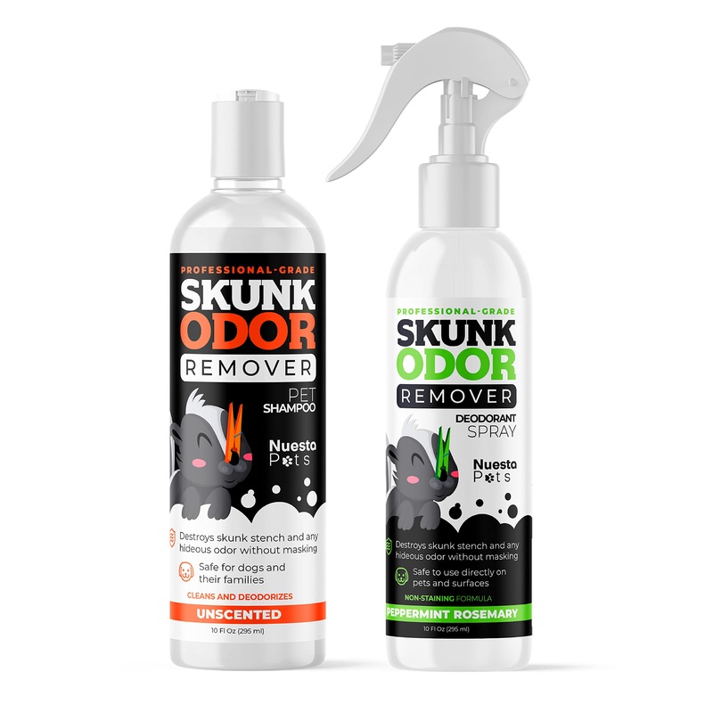Pets Skunk Odor Remover System w/Activated Charcoal | Ultimate Dual-Action System for Dogs & Cats | Skunk Shampoo & Spray Smell Eliminator | Vet-Approved Cleansing for Dogs, Cats & Home Deodorizing System