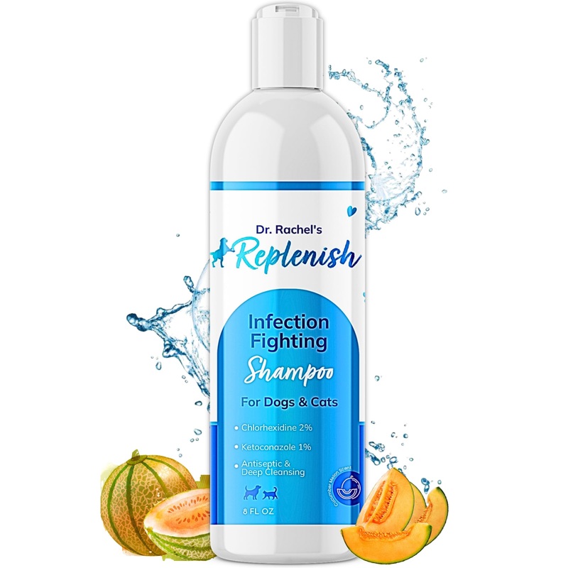 Replenish Anti Itch Dog Shampoo with Ketoconazole and Chlorhexidine for Dog Skin Irritation Treatment & Itchy Skin Relief – Dr. Rachels Veterinary Formula Dog Shampoo with Cucumber Melon Scent – 8 oz