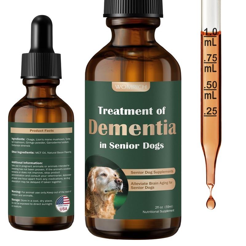 Senior Dog Supplements for Brain Health & Nervous System Support, Mushroom Supplement for Dogs, Dementia Supplement for Calming & Relaxation, Addresses Getting Lost, Social Withdrawal – 59 ML
