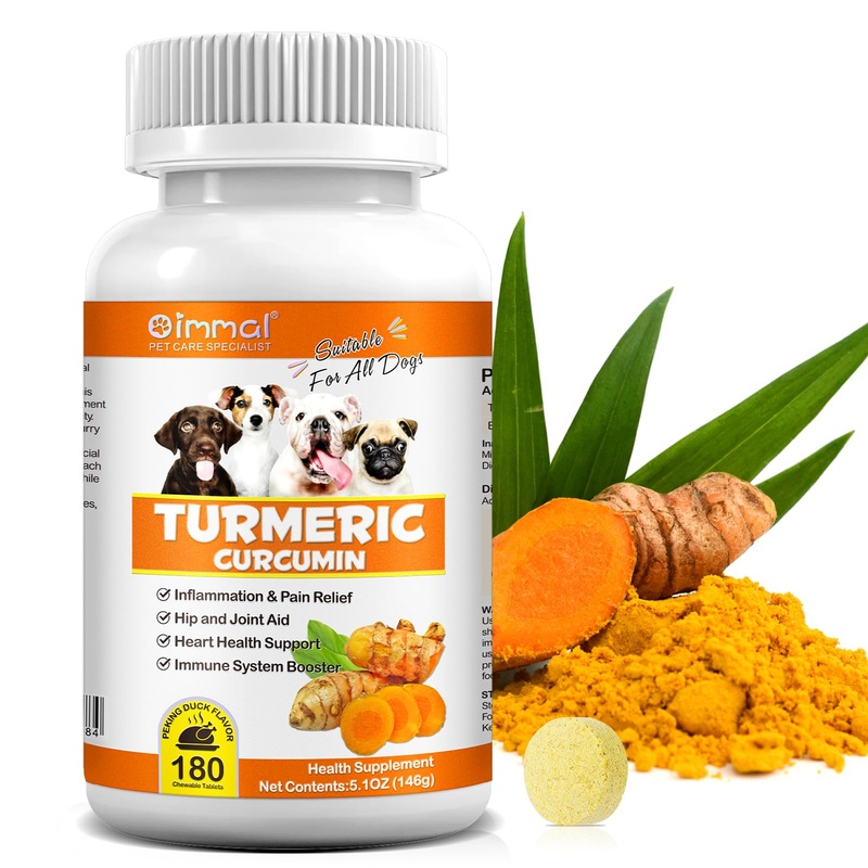Turmeric for Dogs, 180P Turmeric Curcumin Chewable Tablets with Turmeric Root Supports Hip & Joint, Immune System, Heart Health, Maintains Mobility & Dogs Pain Relief, Pet Supplement Treats for Dogs