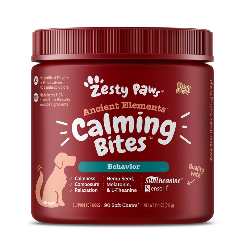 Zesty Paws Calming Chews for Dogs – Composure & Relaxation for Everyday Stress & Separation – for Fireworks, Storms & Travel  AE – Bison – 90 Count