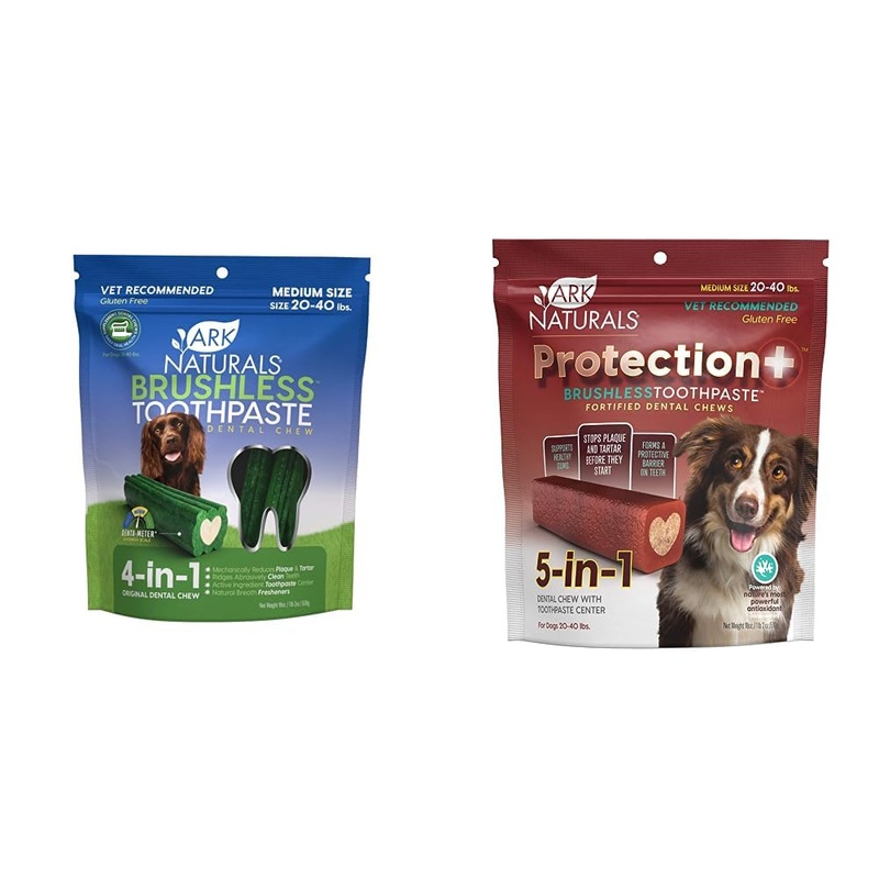 Ark Naturals Brushless Toothpaste Bundle, Dog Dental Chews for Medium Breeds, Prevents Plaque & Tartar, Freshens Breath, 18oz Each