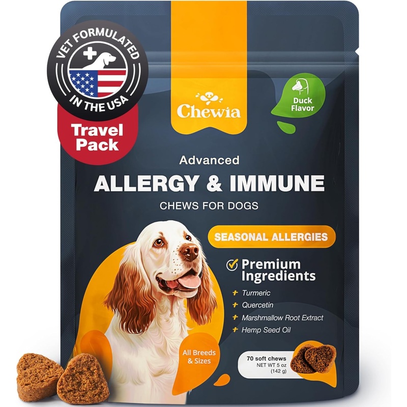 Dog Allergy Relief Chews – Itch Relief for Dogs – Anti Itch – Dog Allergy Chews – US Formulated Dog Itching Skin Relief with Salmon Oil – Immune Health, Seasonal Allergies & Hot Spots Support Treats Duck 70 count