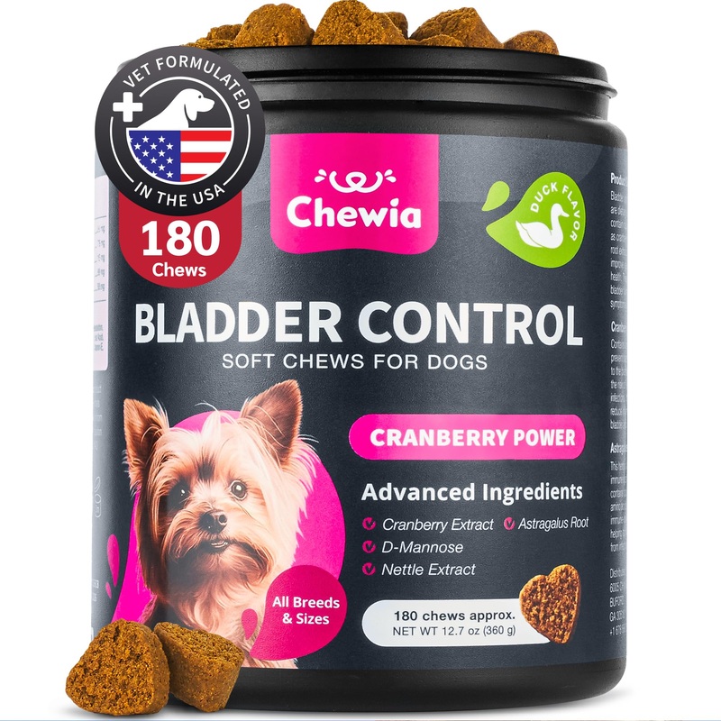 Dog UTI Treatment – Dog Cranberry Supplement for Bladder & Kidney Health, Urinary Tract, Incontinence Support – Cranberry Supplement for Dog Incontinence – Bladder Control Cranberry Chews Duck 180 count