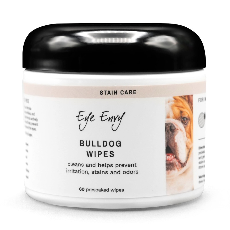 Eye Envy Bulldog Wrinkle Wipes. Wrinkle Wipes for French Bulldog, Pug, English Bulldog. Cleans Wrinkles, Bulldog Tail Pockets. Removes Stains and Odors. Natural, Unscented Wipes. USA Made. 60 Count