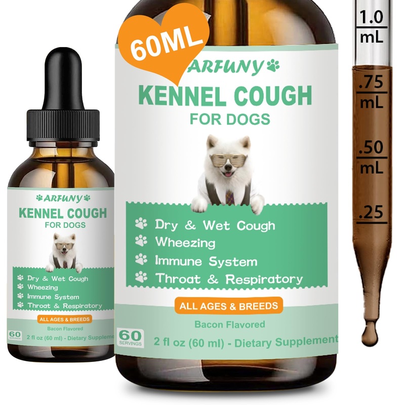 Kennel Cough Drops for Dogs – 60ML Natural Herbal Drops – Dry, Wet & Barky Cough – Natural Supplement for Dogs – with Marshmallow Root, Mullein Leaf, Echinacea – for All Breeds & Sizes, Bacon Flavor