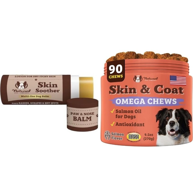 Natural Dog Company Skin & Coat Essentials Bundle, Skin & Coat Supplement + Skin Soother Healing Balm, Promotes Healthy Skin & Coat and Relieves Dry, Itchy Skin