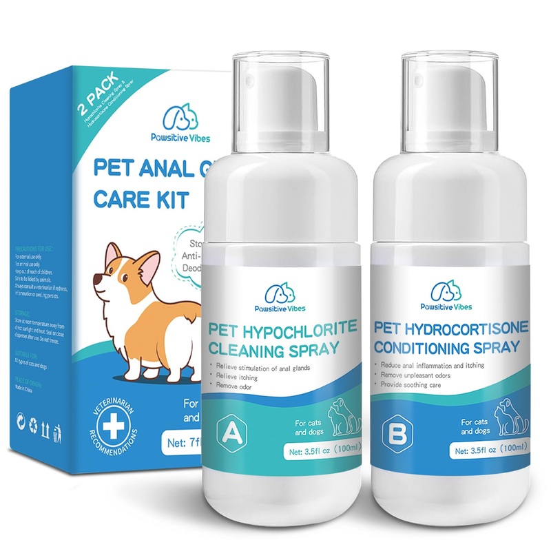 Pawsitive Vibes Medicinal Instant Dog Anal Spray Kit. Quickly relieves Anal Irritation in Dogs and Cats, Stops Pain, itching and Slippage, eliminates unpleasant Odors. Fast Acting kit – A+B 7 Fl Oz