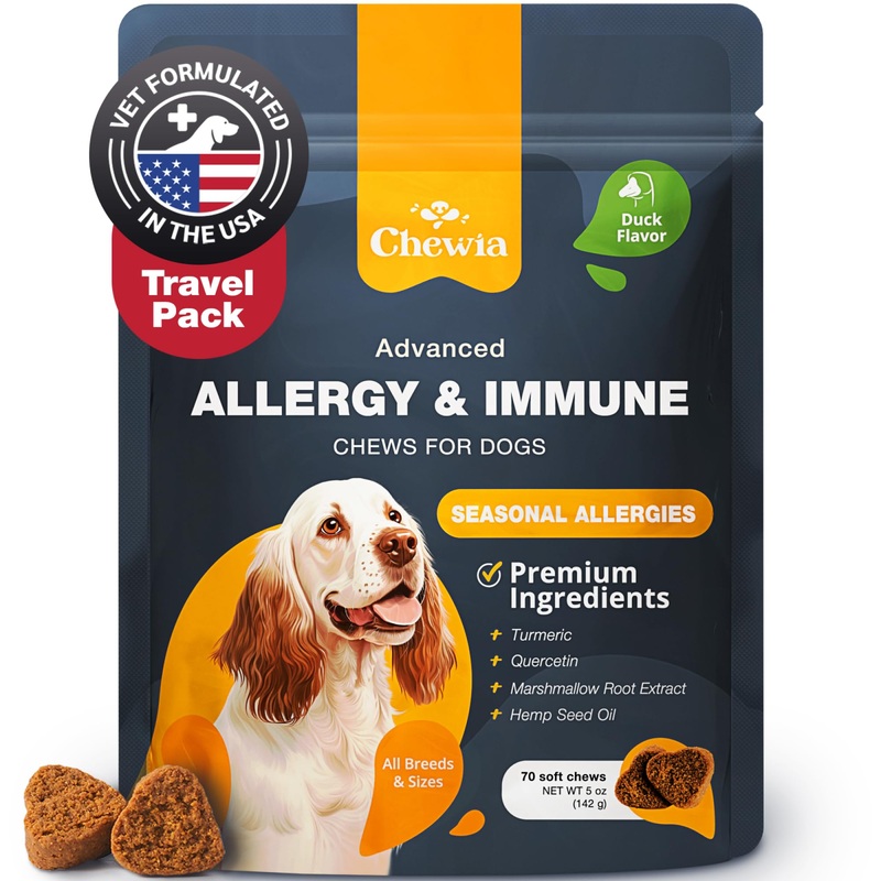 Travel Pack Seasonal & Environmental Canine Allergies Support Chews – Itch Relief Chewables for Dogs – All Breeds & Sizes – Quercetin, Turmeric