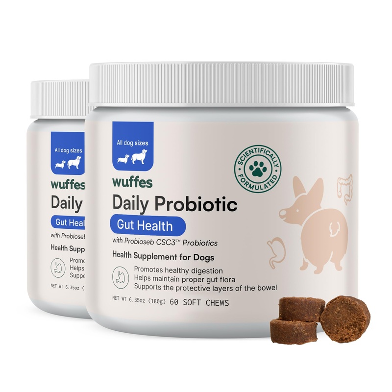 Wuffes Daily Probiotic for Dogs – Supports Digestive Health, Gut Balance, and Immune System – with Prebiotics, Marshmallow Root, and Pumpkin Powder – 2 Pack – 120 Soft Chews